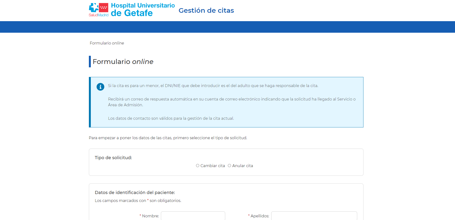 Gestión online de la cita