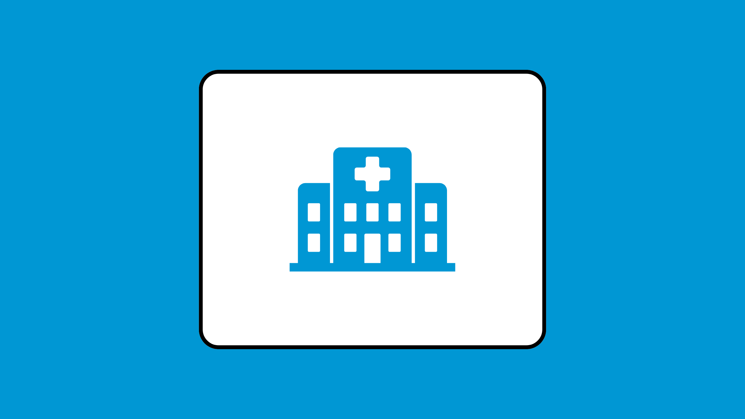 Icono azul de hospital sobre fondo azul